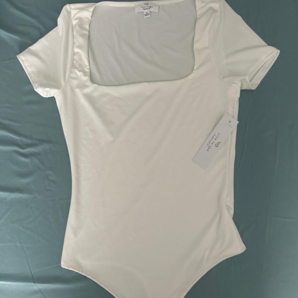 Live in the Moment White Women's Short Sleeve Thong Bodysuit